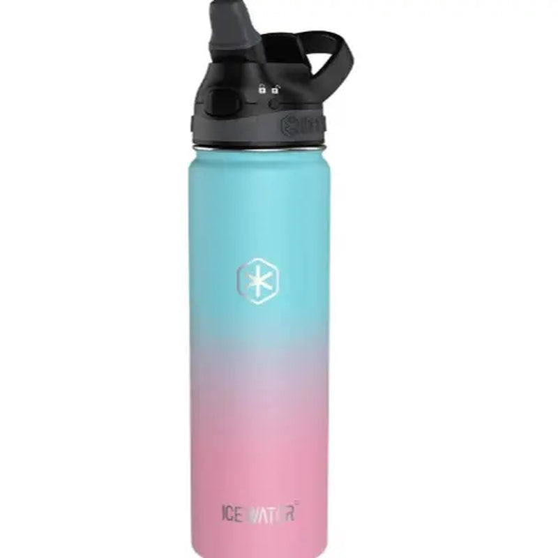 24 Oz, Insulated Water Bottle with Auto Straw Lid and Carry Handle, Leakproof Lockable Lid with Soft Silicone Spout, One-Hand Operation, Vacuum Stainless Steel, Bpa-Free (7 Colors)