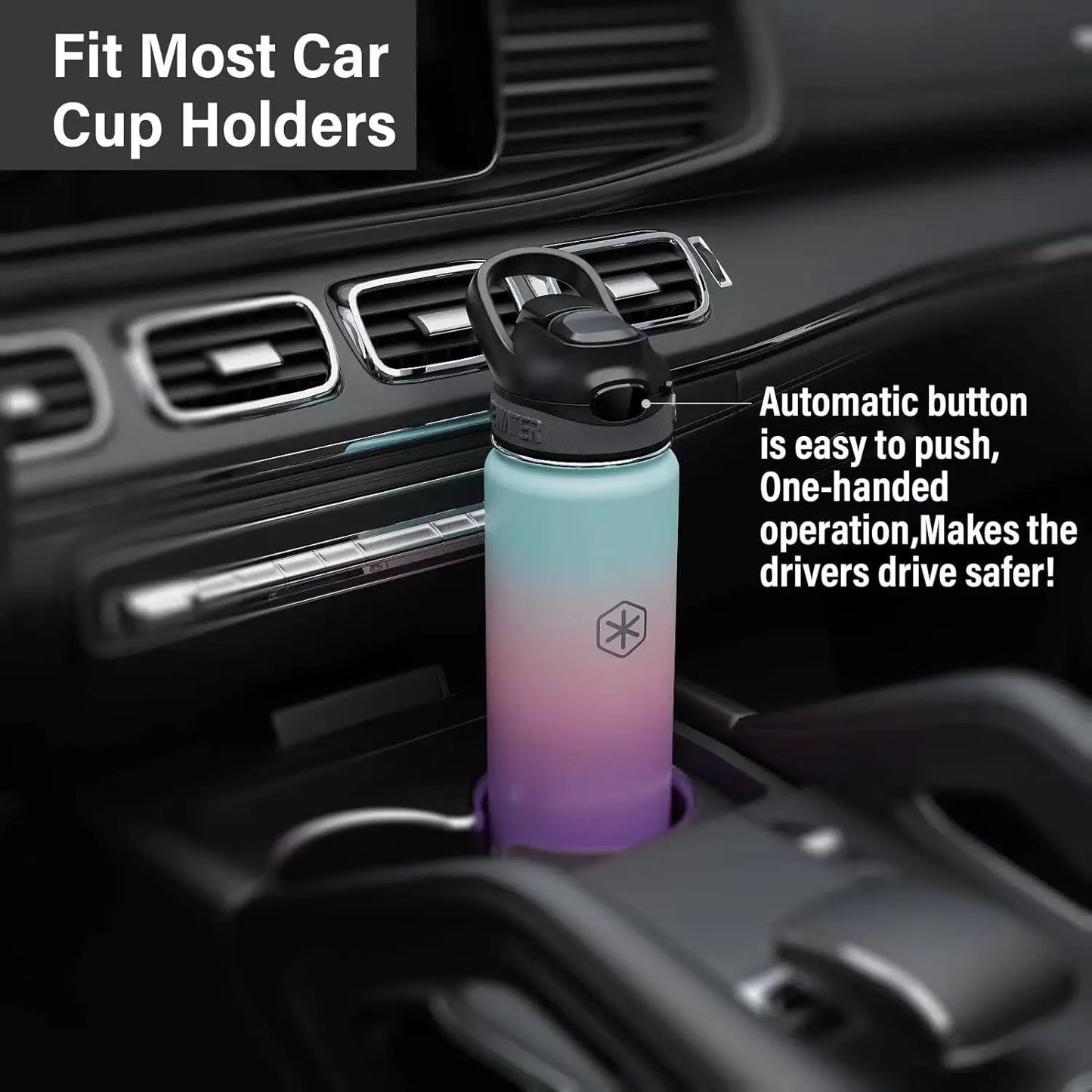 24 Oz, Insulated Water Bottle with Auto Straw Lid and Carry Handle, Leakproof Lockable Lid with Soft Silicone Spout, One-Hand Operation, Vacuum Stainless Steel, Bpa-Free (7 Colors)