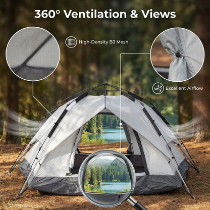 3 Person Tents for Camping Automatic Pop up Easy Set up Portable Windproof & Waterproof Family Outdoor Traveling