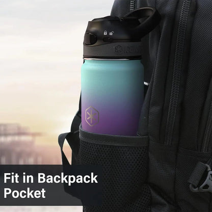 24 Oz, Insulated Water Bottle with Auto Straw Lid and Carry Handle, Leakproof Lockable Lid with Soft Silicone Spout, One-Hand Operation, Vacuum Stainless Steel, Bpa-Free (7 Colors)
