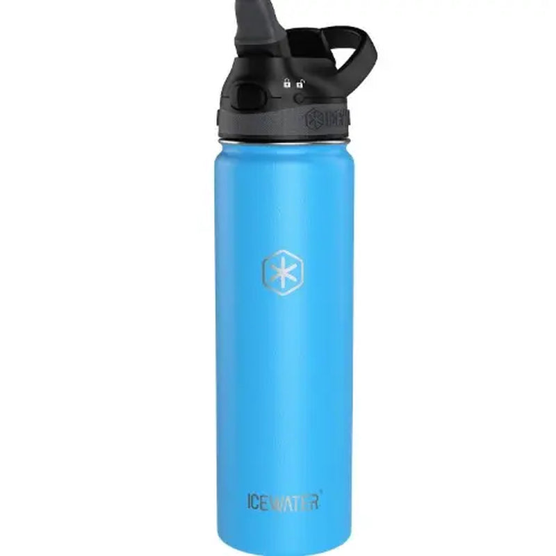 24 Oz, Insulated Water Bottle with Auto Straw Lid and Carry Handle, Leakproof Lockable Lid with Soft Silicone Spout, One-Hand Operation, Vacuum Stainless Steel, Bpa-Free (7 Colors)