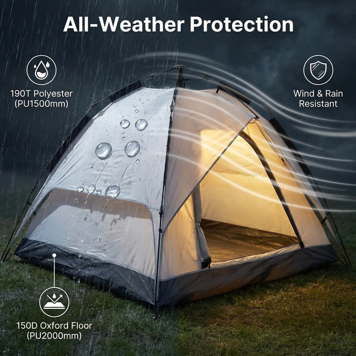 3 Person Tents for Camping Automatic Pop up Easy Set up Portable Windproof & Waterproof Family Outdoor Traveling